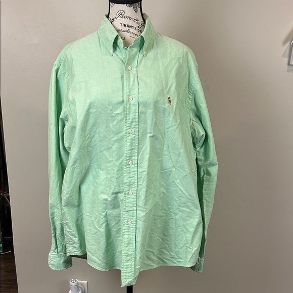 Ralph Lauren Custom Fit Green Oxford Button Down Shirt Long Sleeve XL - Picture 2 of 9